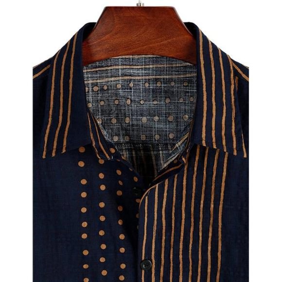 Mens Summer Tropical Shirts Short Sleeve Navy Strip - Picture 3 of 5